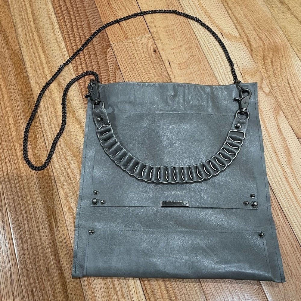 David Galvan Gray Leather Industrial Hardware Convertible Crossbody Bag EUC O/S